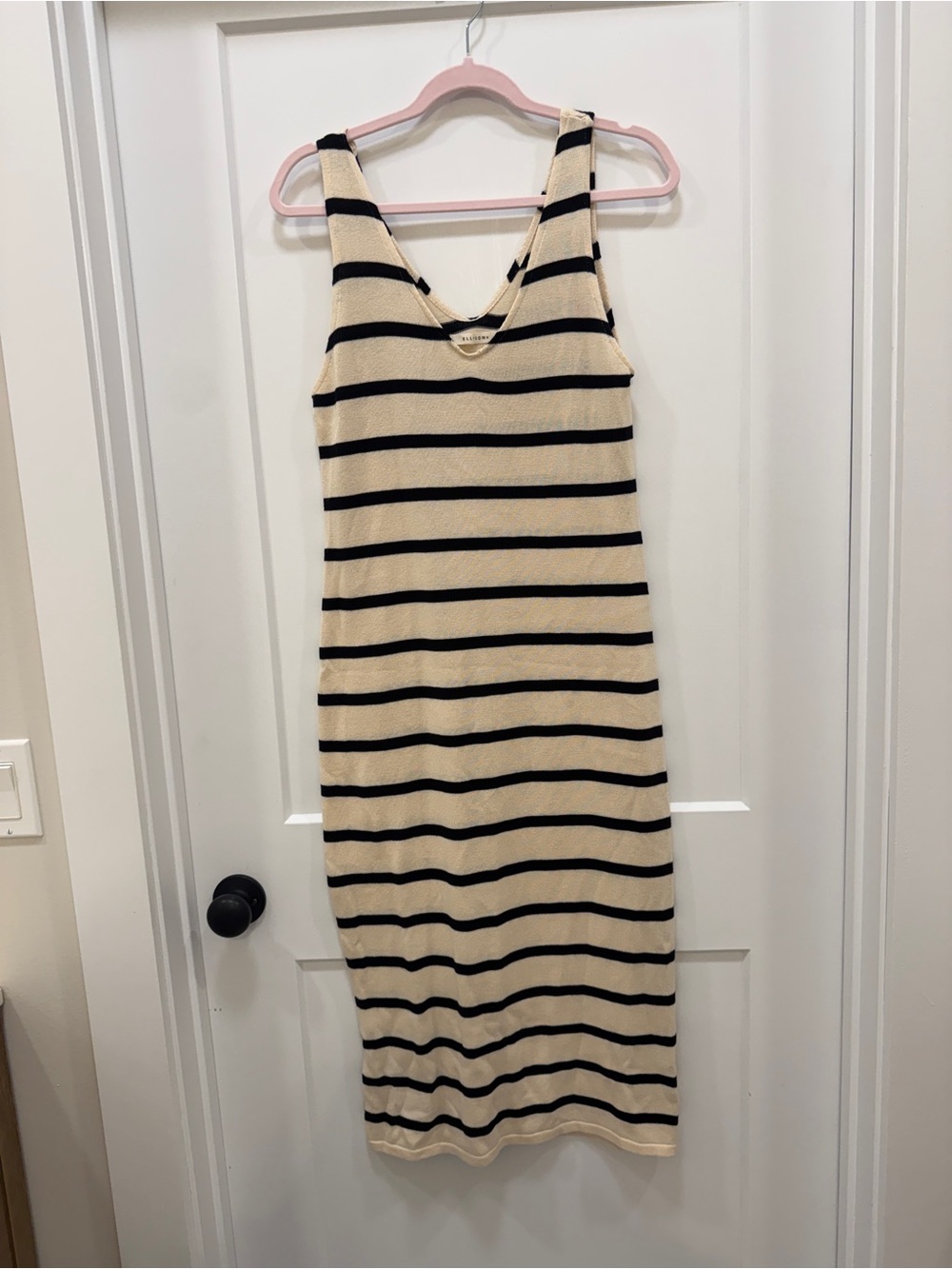 Ellison Sleeveless Striped Knit Midi Dress - Cream/Black size M